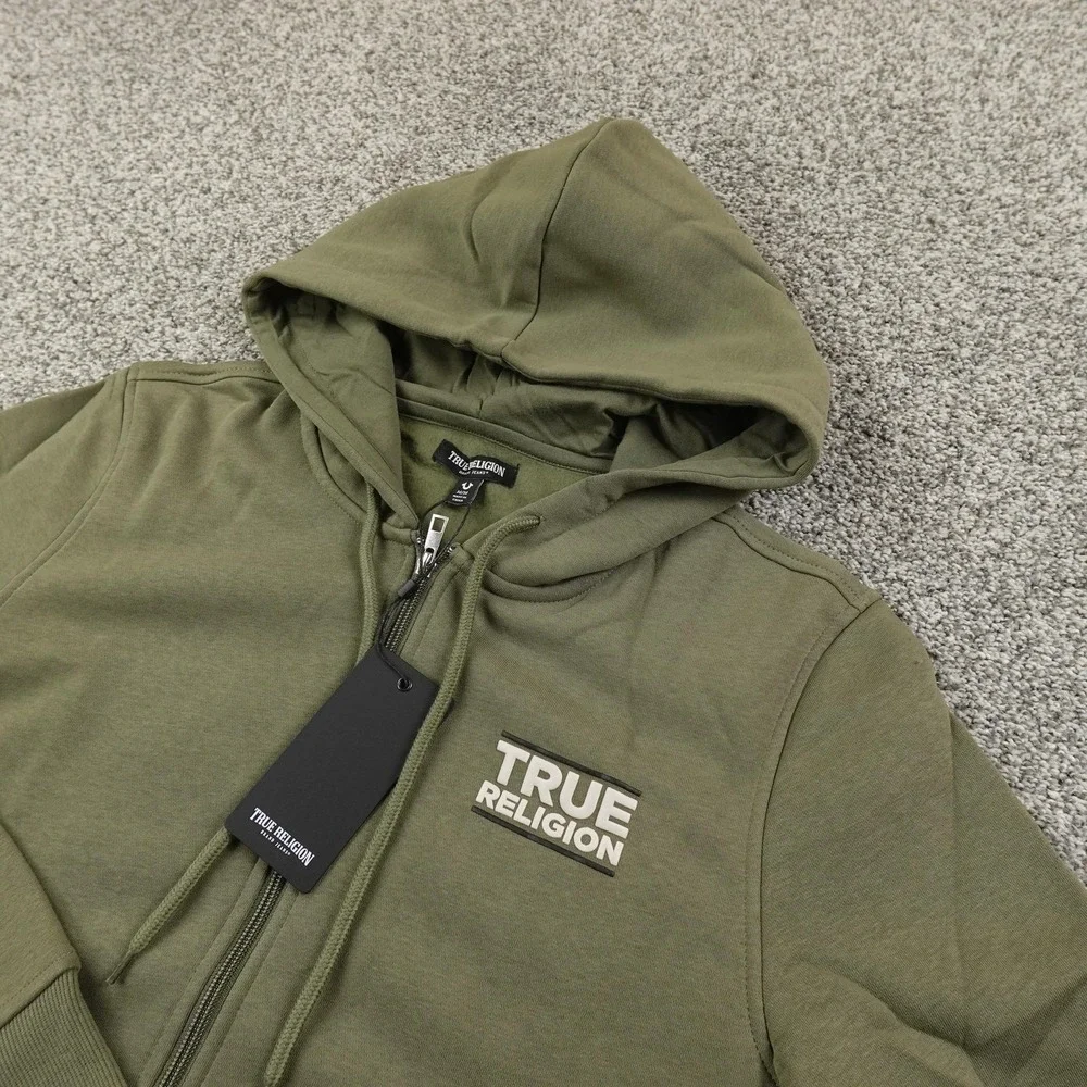 NEW True Religion Hoodie Mens M Green Buddha Zip Up Full Zip Sweatshirt Jacket